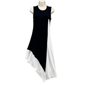 Karen Kane Asymmetric Maxi Dress Black White Colorblock Sleeveless Sz XS NWD